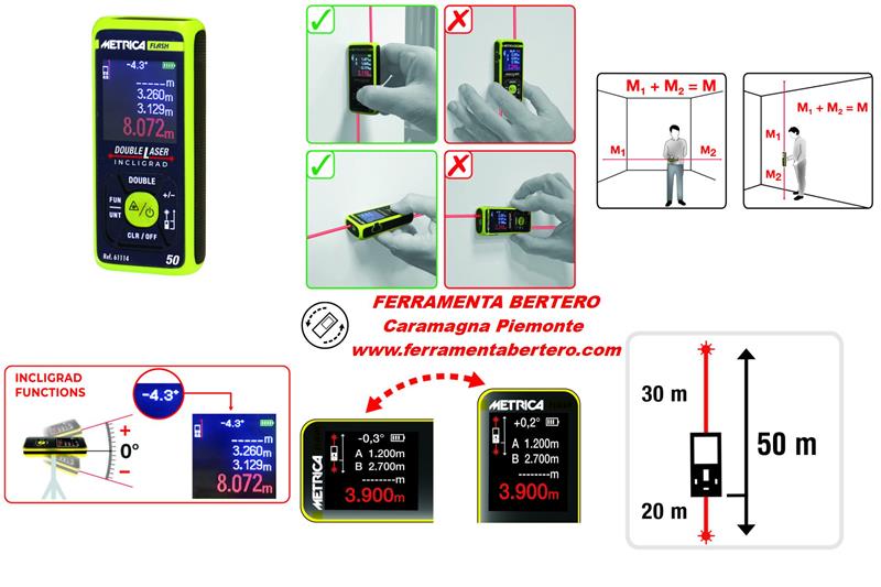 METRICA DOUBLE INCLIGRAD 50 METRI MISURATORE LASER